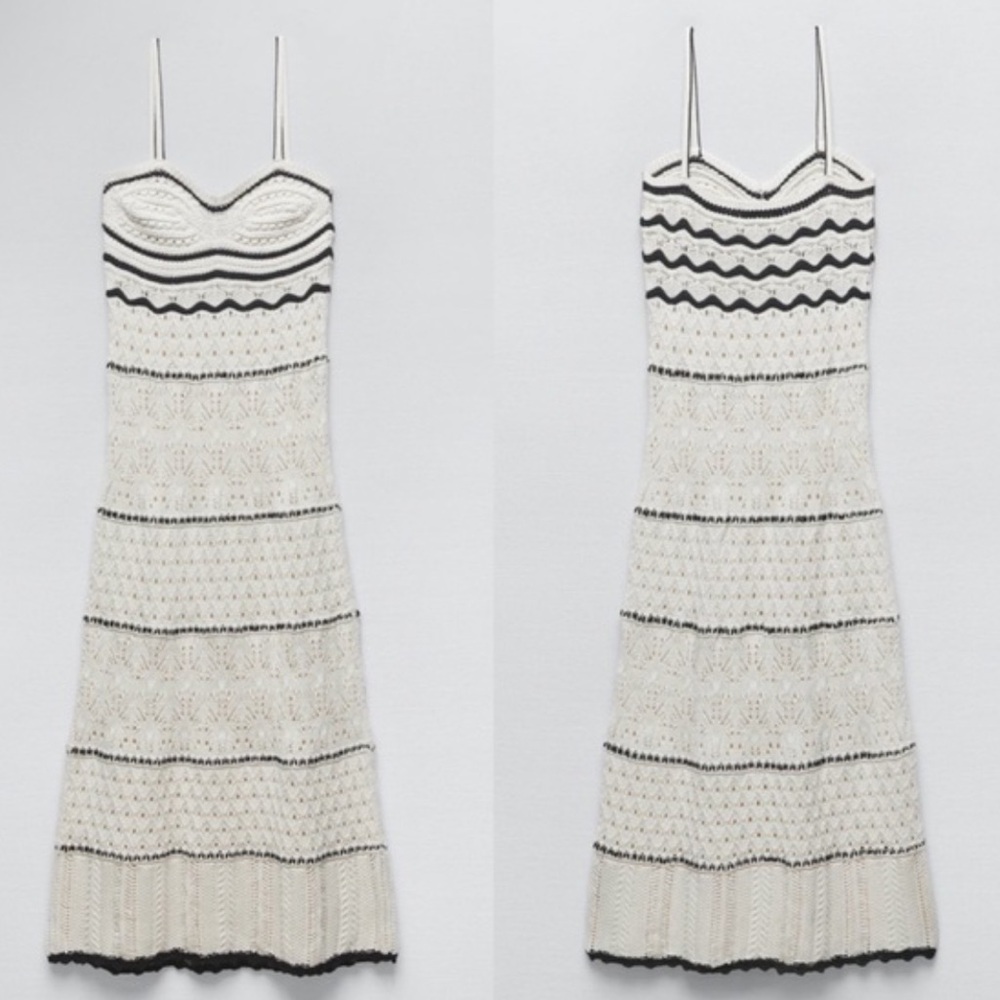 Zara crochet knit cream maxi dress